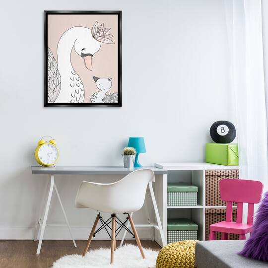 Stupell Industries Mother & Baby Swan Flower Crowns Princess Animals Floater Framed Art